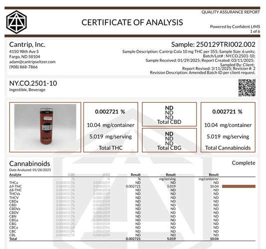 An example of a Cantrip Certificate of Analysis