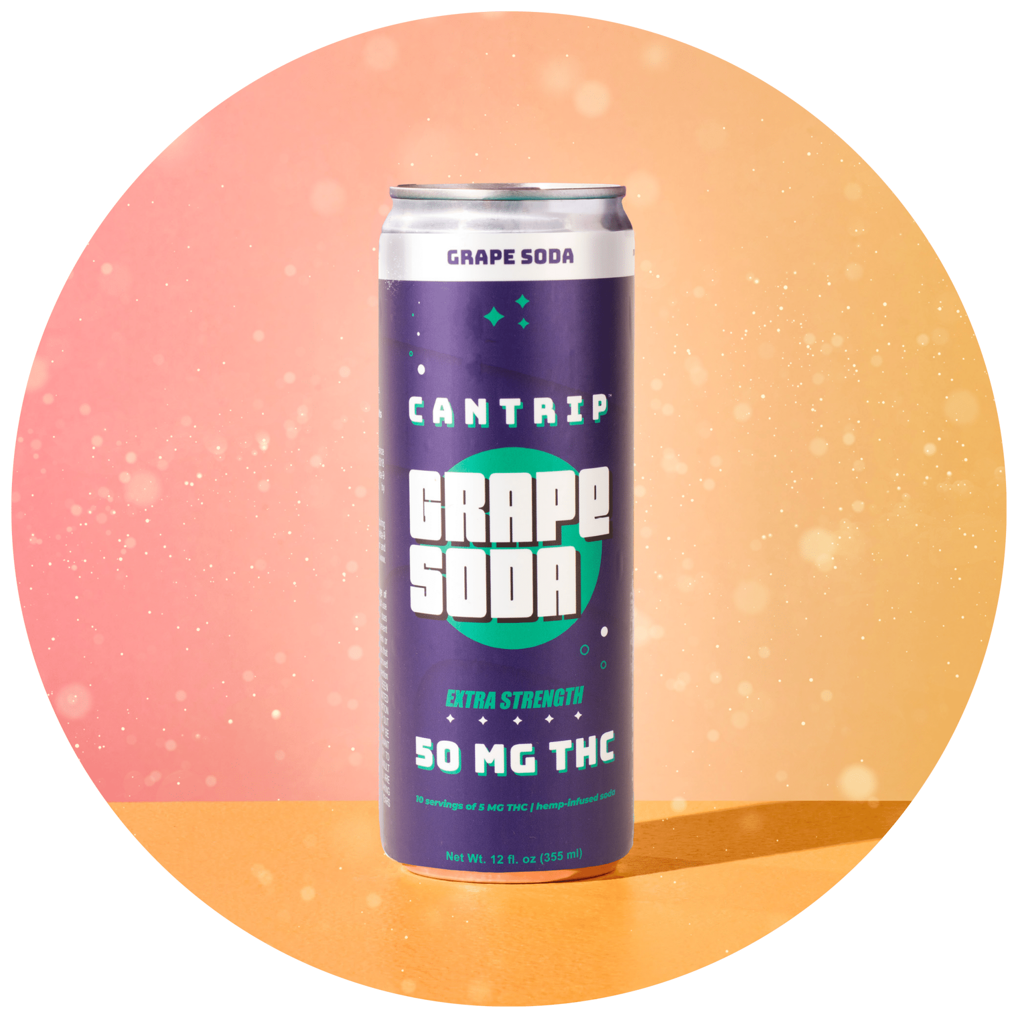 A purple can of Cantrip Grape Soda with 50 MG of THC