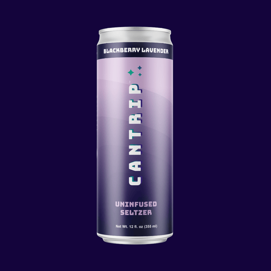 A purple can of Cantrip Uninfused Blackberry Lavender Seltzer.